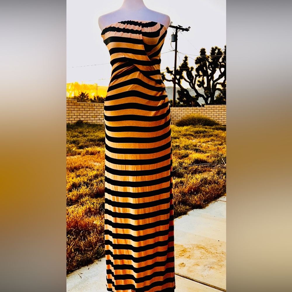 Ella Moss Draped Strapless Striped Maxi Dress! Size Small